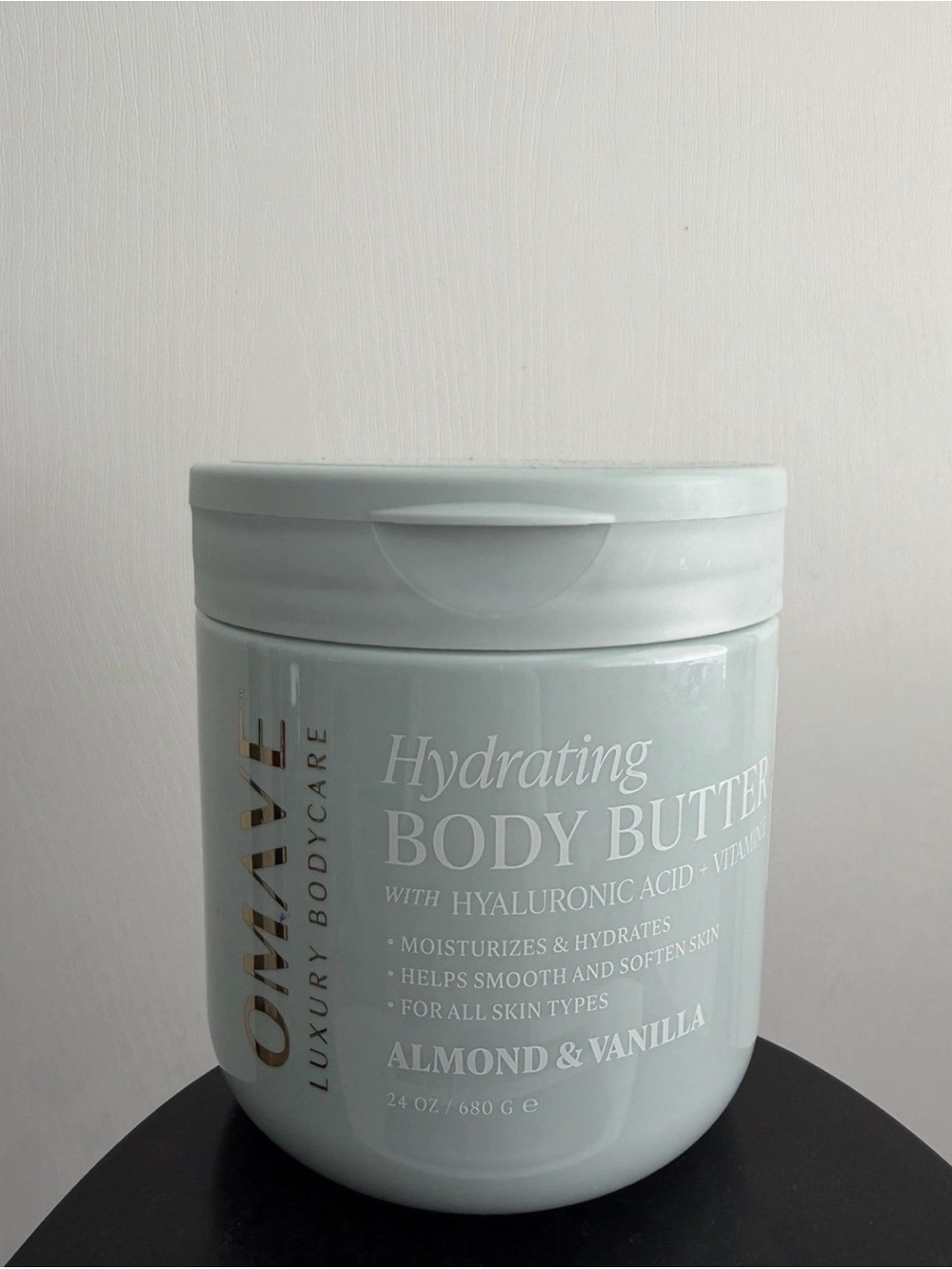 OMAVE Hydrating Body Butter w Hyaluronic Acid &Vitamin E, Almond & Vanilla, 24oz